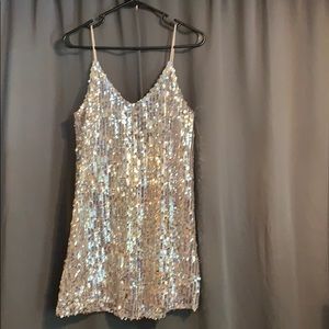 Blush pink sequined mini dress